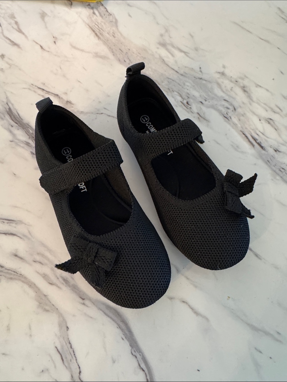 Girls Black Mary Jane Knit Shoes with Bow